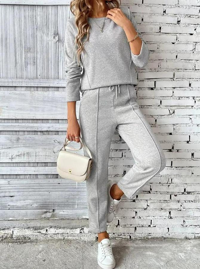 Uzun Kollu Yanları Nervurlu Viskon Iki Iplik Ve Pantolon Ikili Takım