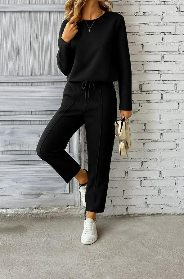 Uzun Kollu Yanları Nervurlu Viskon Iki Iplik Ve Pantolon Ikili Takım