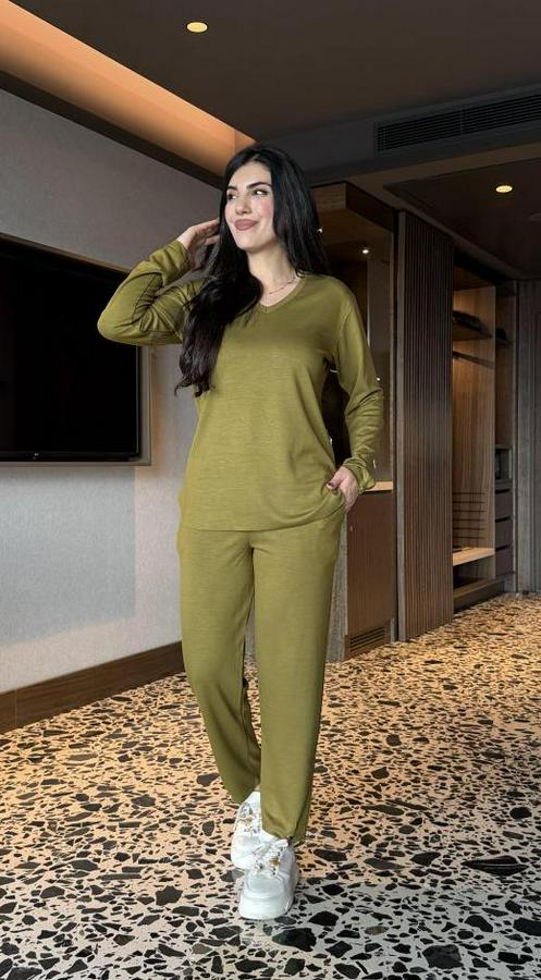 V Yaka Bluz Ve Pantolon Ikili Takım