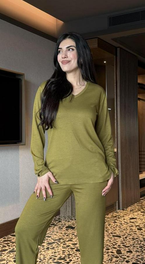 V Yaka Bluz Ve Pantolon Ikili Takım