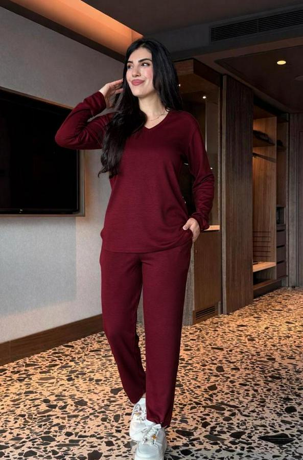 V Yaka Bluz Ve Pantolon Ikili Takım