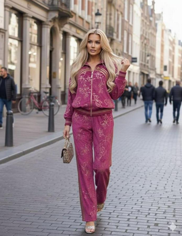 Varak Baskılı Kadife Kumaş Hırka Ve Pantolon Ikili Takım