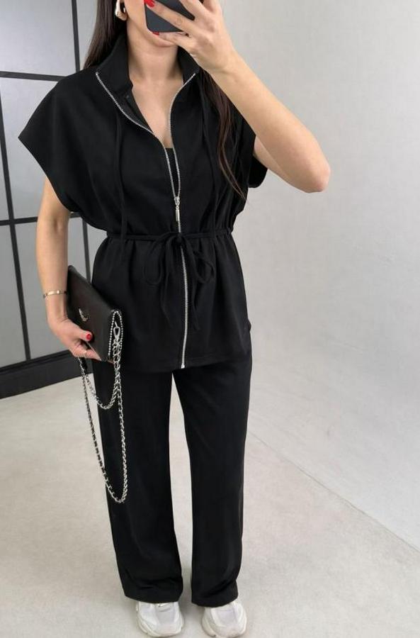 Yarasa Kol Fermuar Ve Lastikli Bağcık Detay Ceket Pantolon Ikili Takım