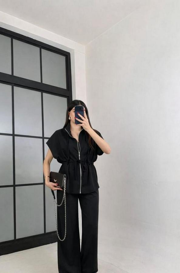 Yarasa Kol Fermuar Ve Lastikli Bağcık Detay Ceket Pantolon Ikili Takım