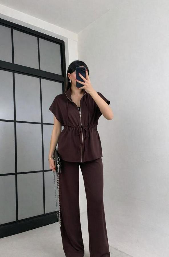 Yarasa Kol Fermuar Ve Lastikli Bağcık Detay Ceket Pantolon Ikili Takım