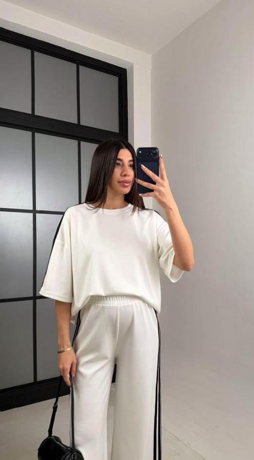 Yarasa Kol Yanları Şerit Detay Modal Kumaş Ikili Takım