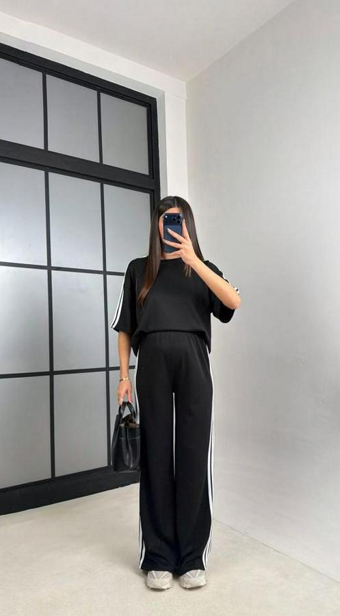 Yarasa Kol Yanları Şerit Detay Modal Kumaş Ikili Takım