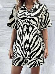Zebra Desenli Pamuk-Polyester Kumaş Ikili Takım