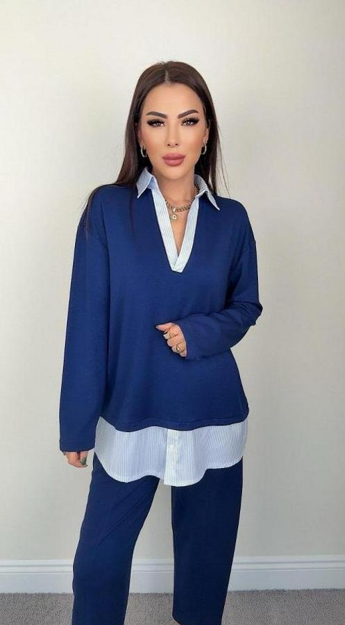 Polo Yaka Gömlekl Detay Salaş Balon Pantolunlu Ikılı Takım