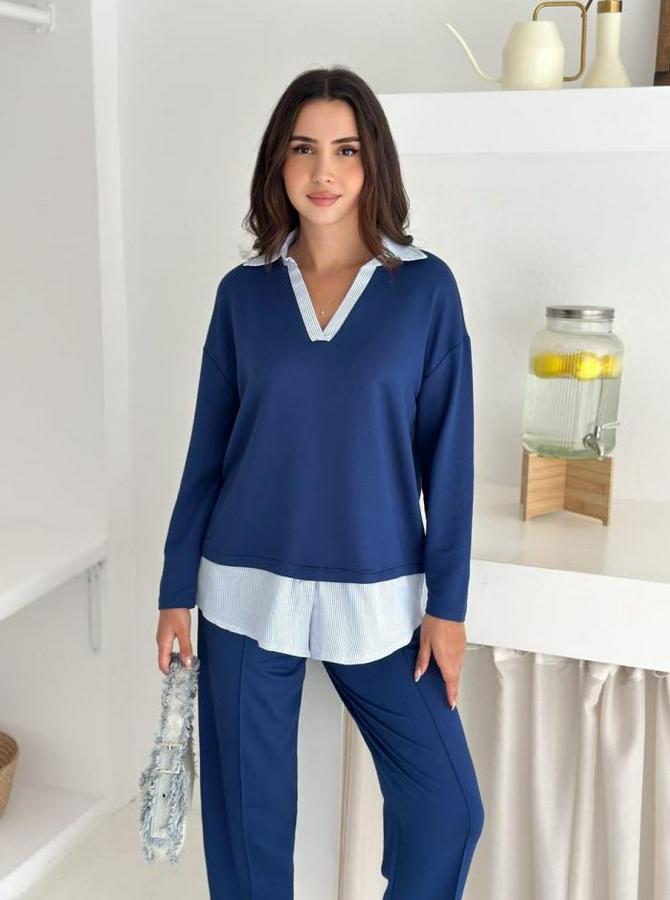 Polo Yaka Gömlekl Detay Salaş Balon Pantolunlu Ikılı Takım