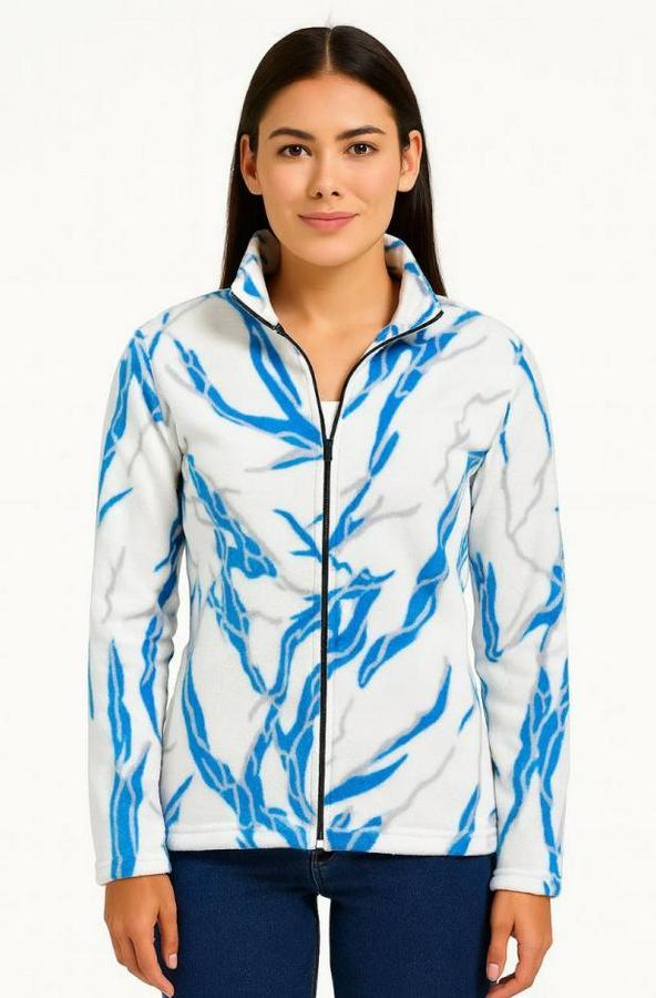 Tam Fermuarlı Desenli Polar Sweat Lightning Desen Yakalı, Uzun Kollu, Oversize Rahat Kalıp