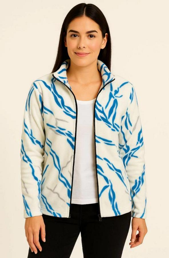 Tam Fermuarlı Desenli Polar Sweat Lightning Desen Yakalı, Uzun Kollu, Oversize Rahat Kalıp