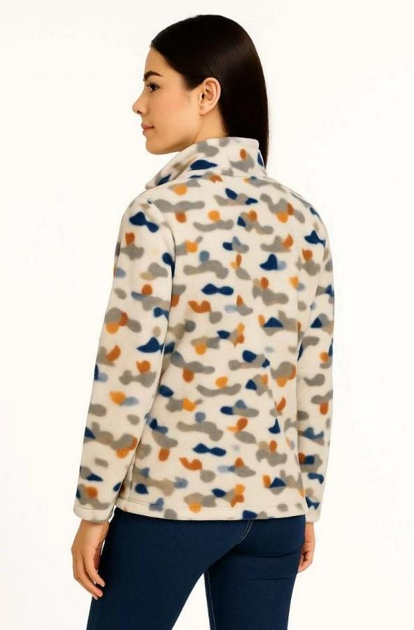 Tam Fermuarlı Desenli Polar Sweat – Siyah Multicolor Figür Desen Yakalı, Uzun Kollu, Oversize Rahat Kalıp