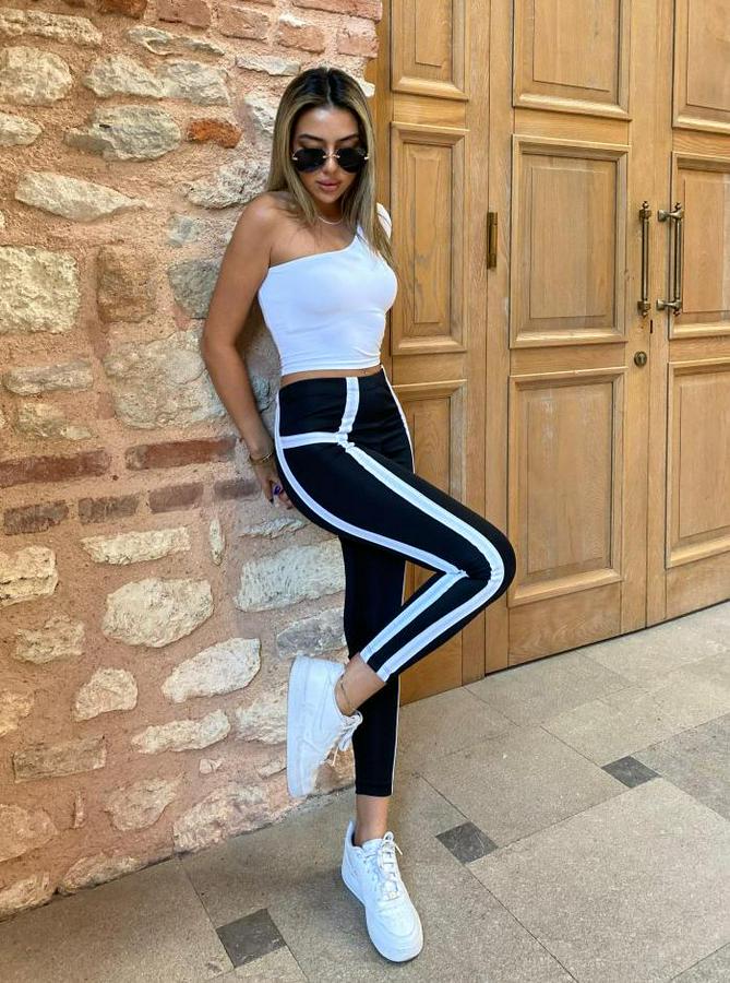 Yan Çift Şerit Detaylı Toparlayıcı Egzersiz Dalgıç Tayt