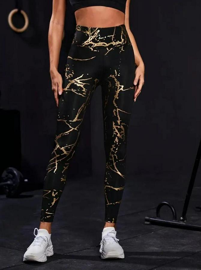 Yüksek Bel Desenli Spor Tayt