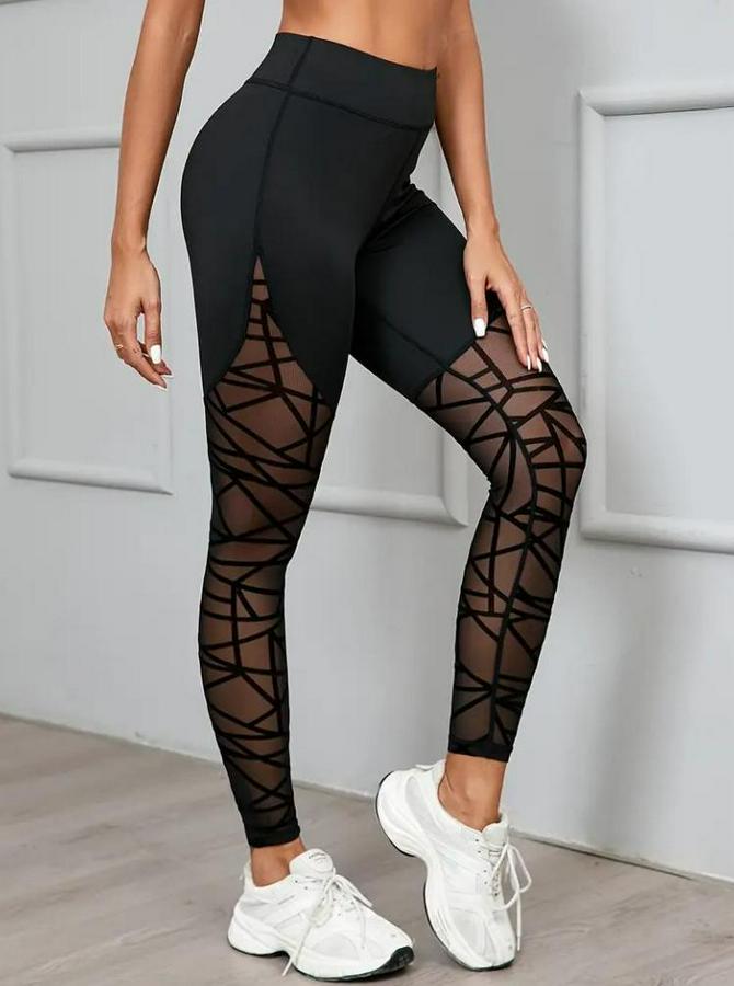 Yüksek Bel Geometrik Desen File Detaylı Dalgıç Tayt