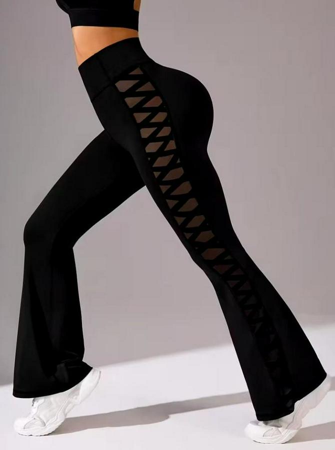 Yüksek Bel Yanları Çapraz Tül Detaylı Dalgıç Tayt