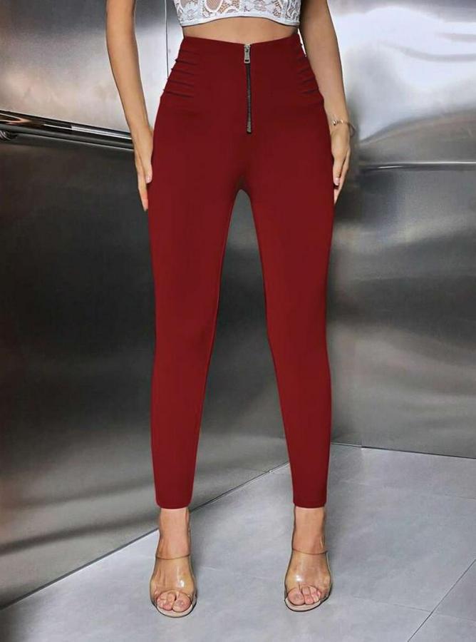 Yüksek Belli Önden Fermuar Ve Nervur Detaylı Dalgıç Tayt