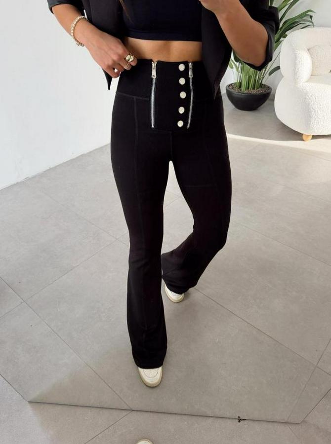 Yüksel Bel Düğme Ve Fermuar Detay Çelik Kumaş Ispanyol Paça Tayt