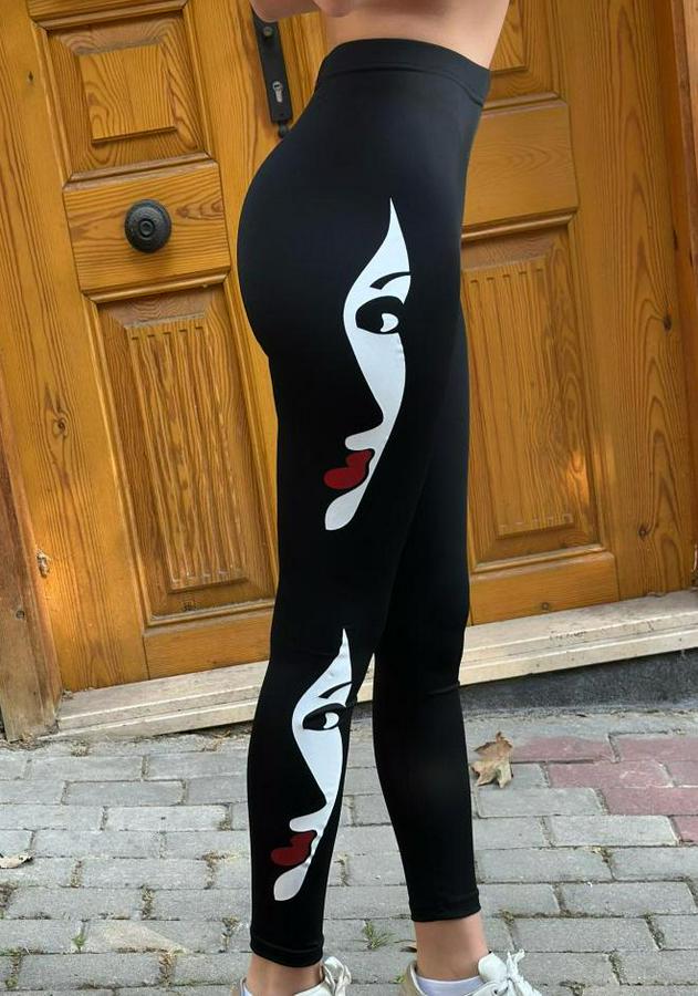 Yüz Baskılı Dalgıç Kumaş Tayt