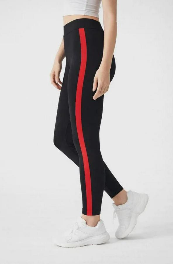 Likralı Yan Kırmızı Şeritli Detaylı Tayt