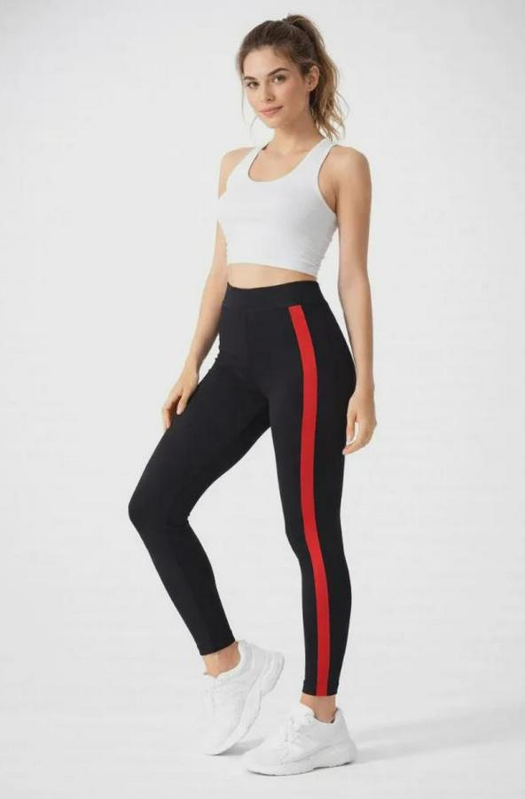 Likralı Yan Kırmızı Şeritli Detaylı Tayt