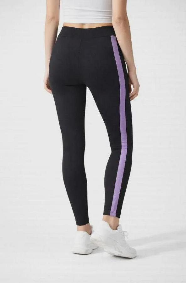 Likralı Yan Lila Şeritli Detaylı Tayt