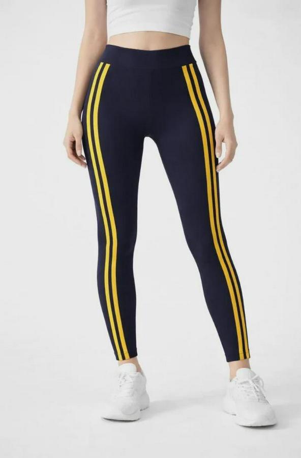 Likralı Yan Sarı Şeritli Detaylı Tayt