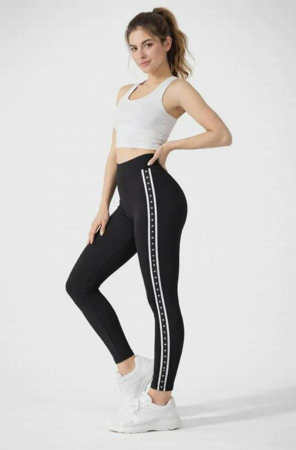 Likralı Yan Yıldız Şeritli Detaylı Tayt