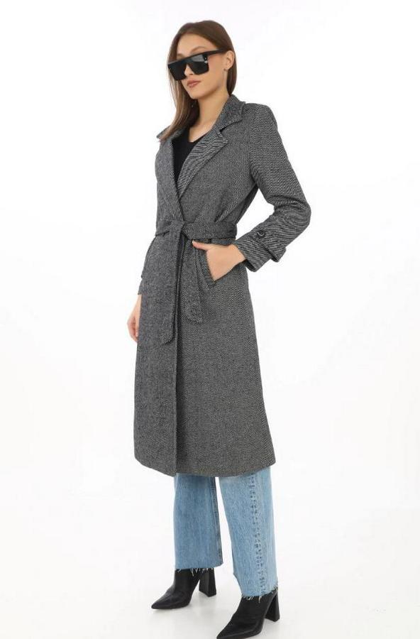 Balık Sırtı Kaşe Kaban – Uzun Boy Kruvaze Yaka Kuşaklı Astarlı Kışlık Tesettür Kaban, Yünlü Dokuma Kaşmir Kumaş, Cepli Rahat Oversize Kalıp Şık Modern