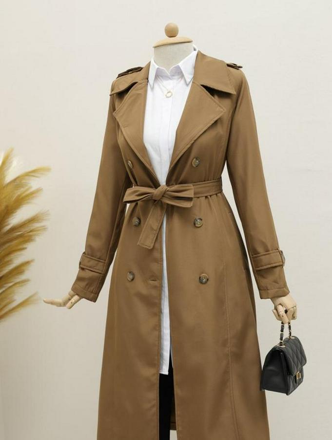 Astarlı Kemerli Trenckot -Taba