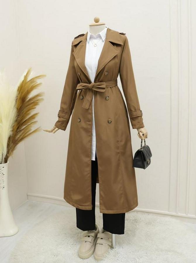 Astarlı Kemerli Trenckot -Taba