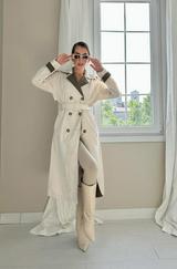 Bej Haki Arkası Çizgili Ve Kemerli Trençkot