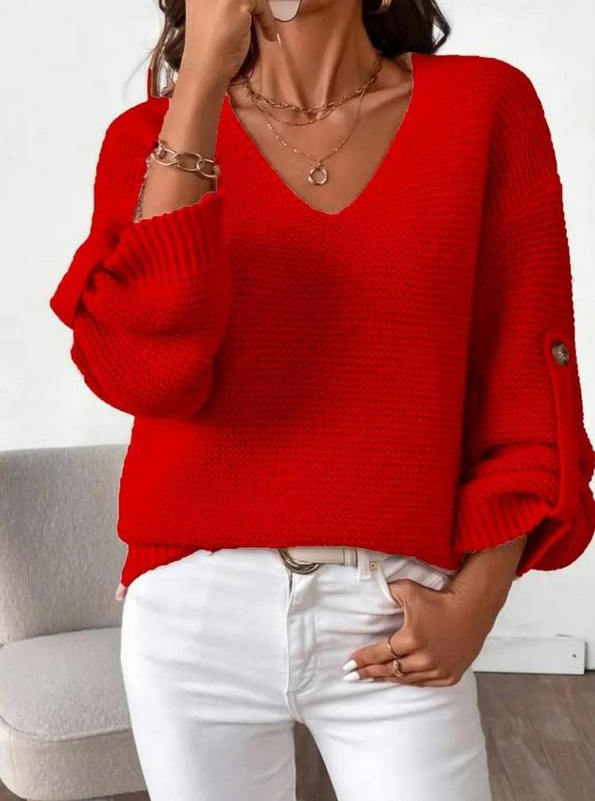 Uzun Kollu V Yakalı Düğmeli Triko Bluz