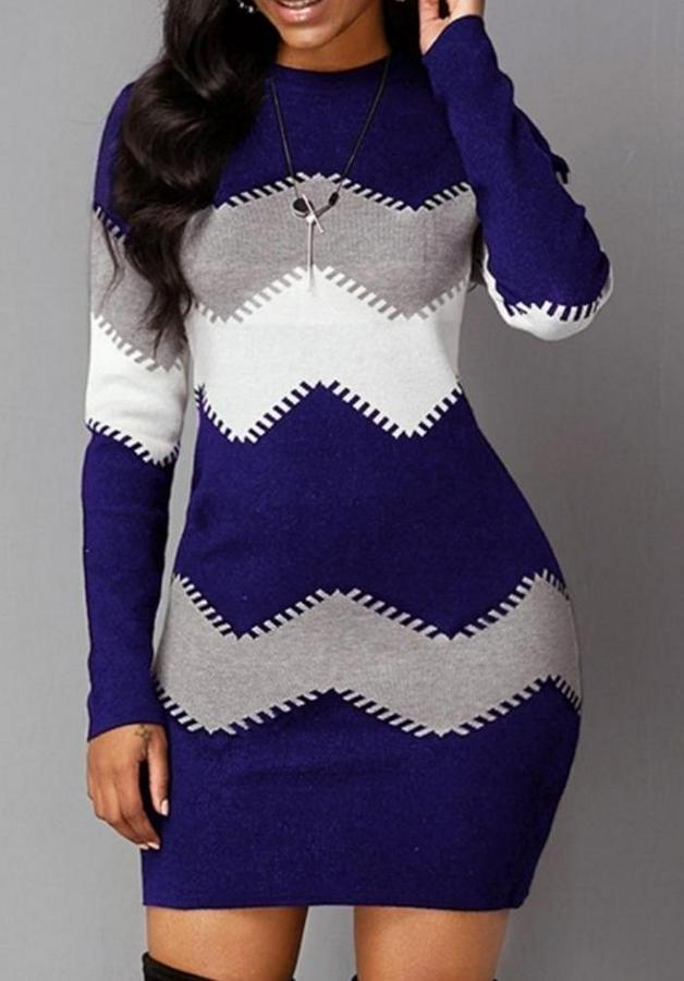 Uzun Kollu Zigzag Desen Triko Elbise