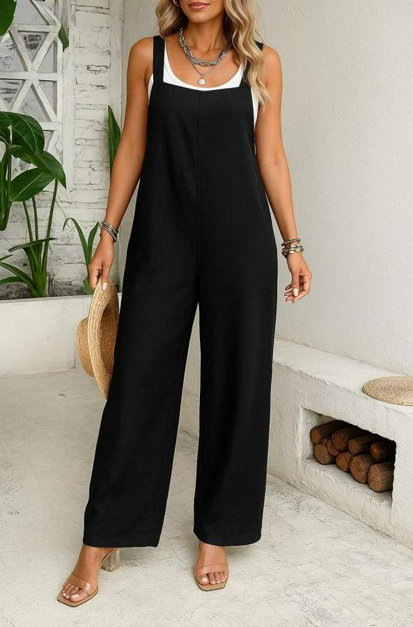 Askılı Yandan Fermuarlı Geniş Paçalı Valencia Tulum