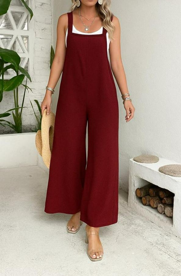 Askılı Yandan Fermuarlı Geniş Paçalı Valencia Tulum