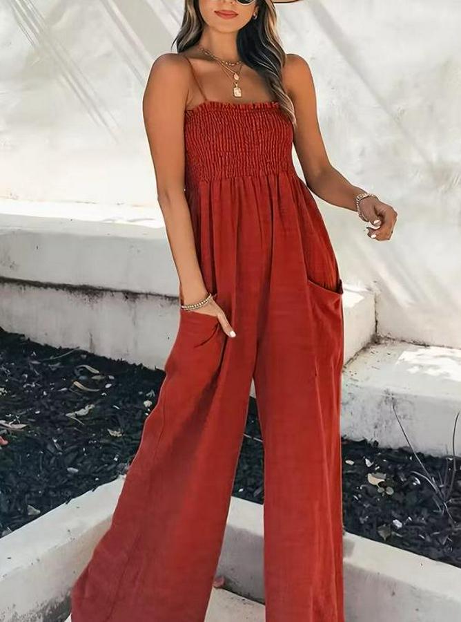 Ip Askılı Göğsü Lastik Detaylı Cepli Uzun Sofya Tulum