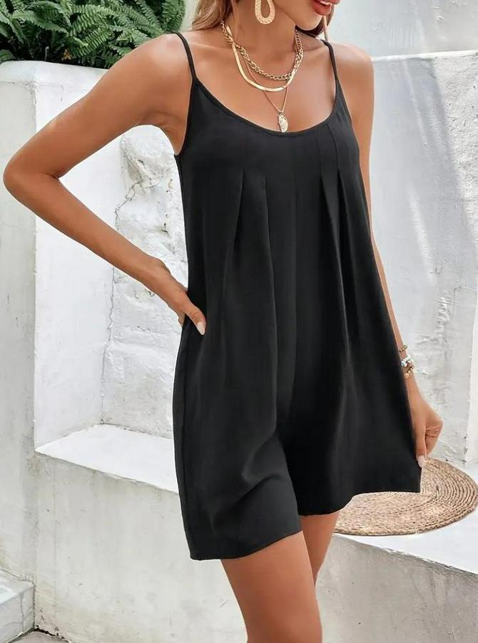 Ip Askılı Yuvarlak Yakalı Pileli Viskon Tulum