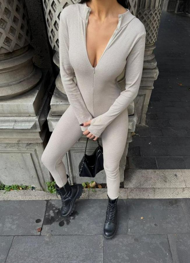 Kaşkorse Kumaş Fermuar Detaylı Tulum