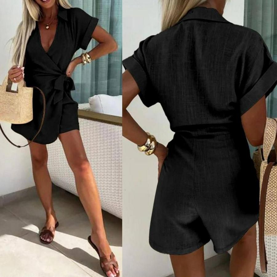 Keten Kumaş Gizli Fermuar Ve Belde Kuşak Detaylı Tulum