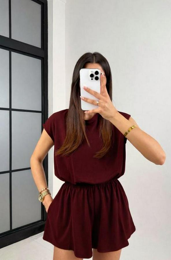 Kısa Kollu Hafif Sırt Dekolteli Modal Şort Tulum