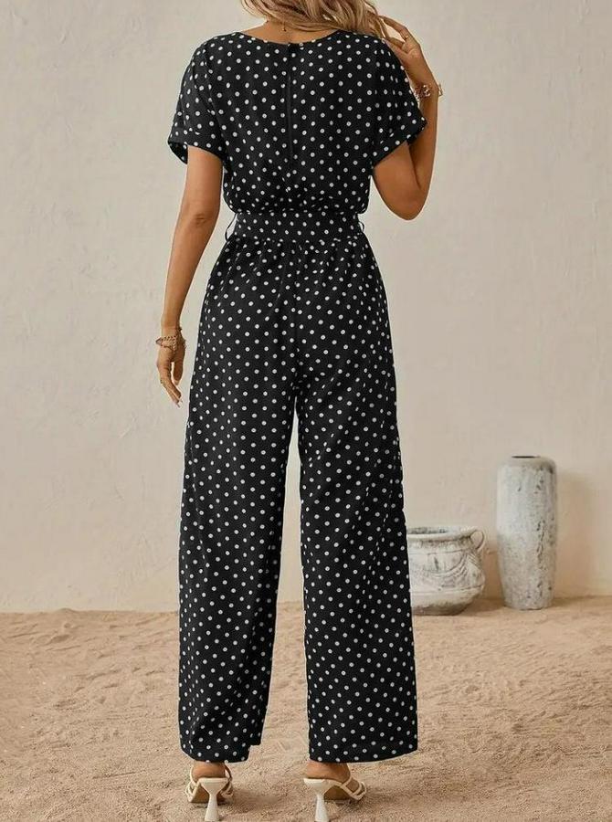 Kısa Kollu Kayık Yaka Belden Kuşaklı Örme Krep Tulum