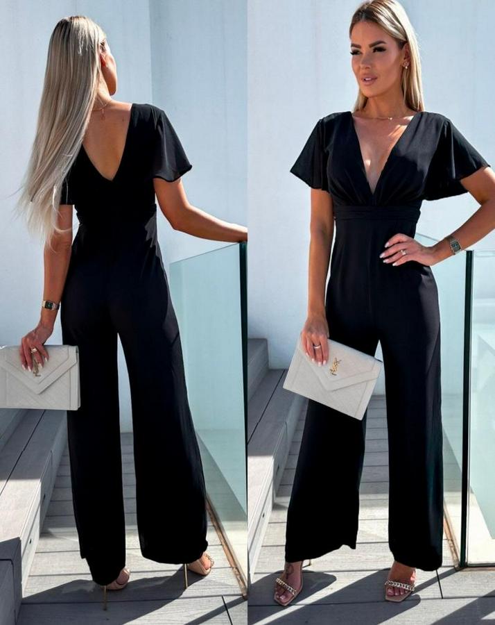 Kısa Kollu Kruvaze Yaka Sırt Dekolteli Pegasus Kumaş Tulum