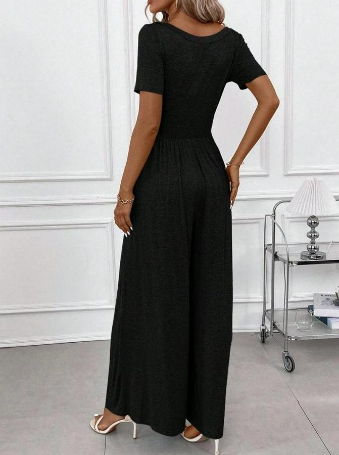 Kısa Kollu Yuvarlak Yaka Geniş Paçalı Bürümcük Tulum