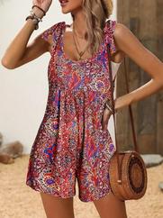 Omuzlardan Askılı Desenli Geniş Paçalı Süprem Tulum