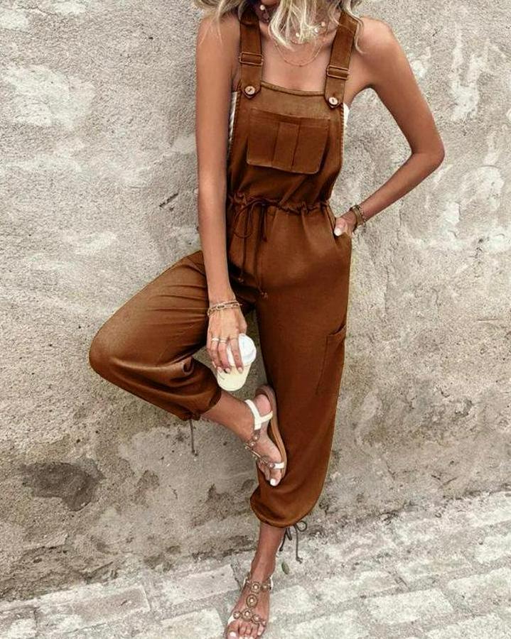 Poplin Kumaş Likralı Askılı Tulum