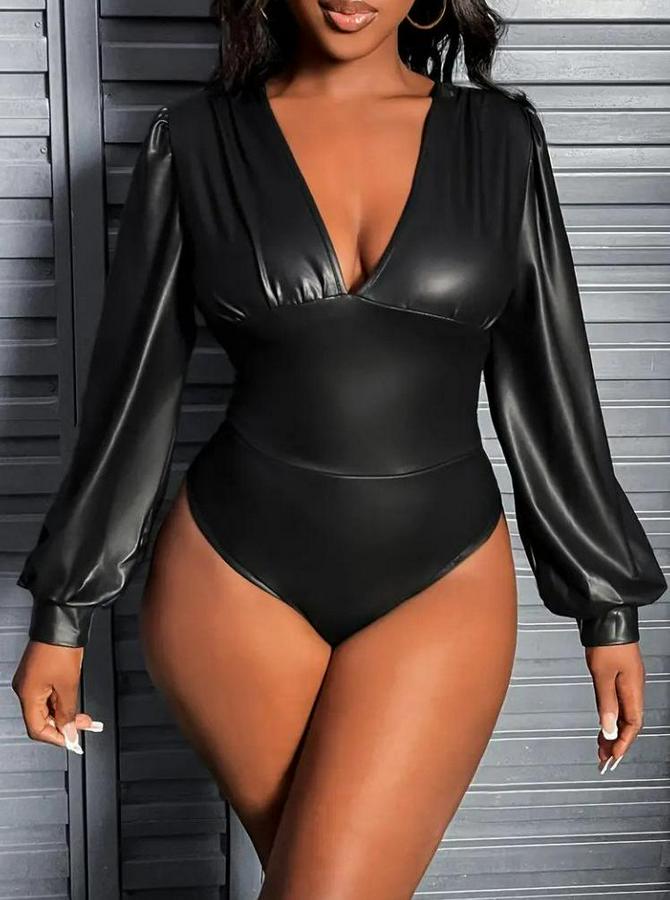 Uzun Kollu Derin V Yakalı Deri Zıbın