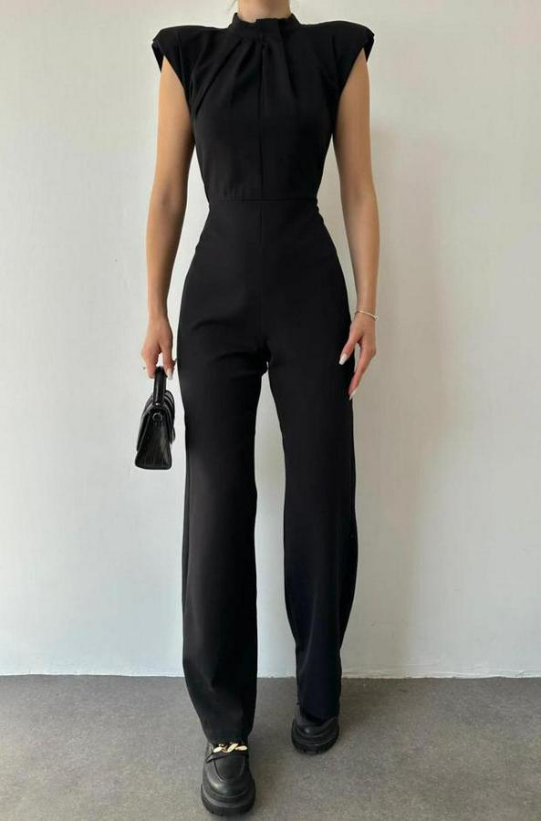 Siyah Vatkalı Dik Yaka Tulum