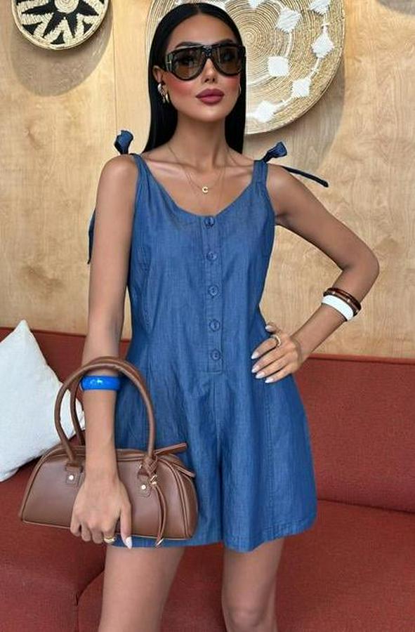 Tensel Denim Kumaşlı Mini Tulum 1363